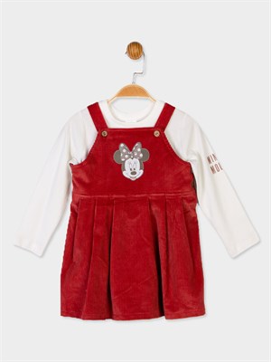 Minnie Mouse Lisanslı Çocuk Kadife Elbise Takım 20617