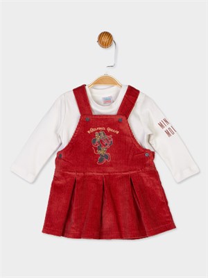 Minnie Mouse Lisanslı Kız Bebek Kadife Elbise Takım 20616